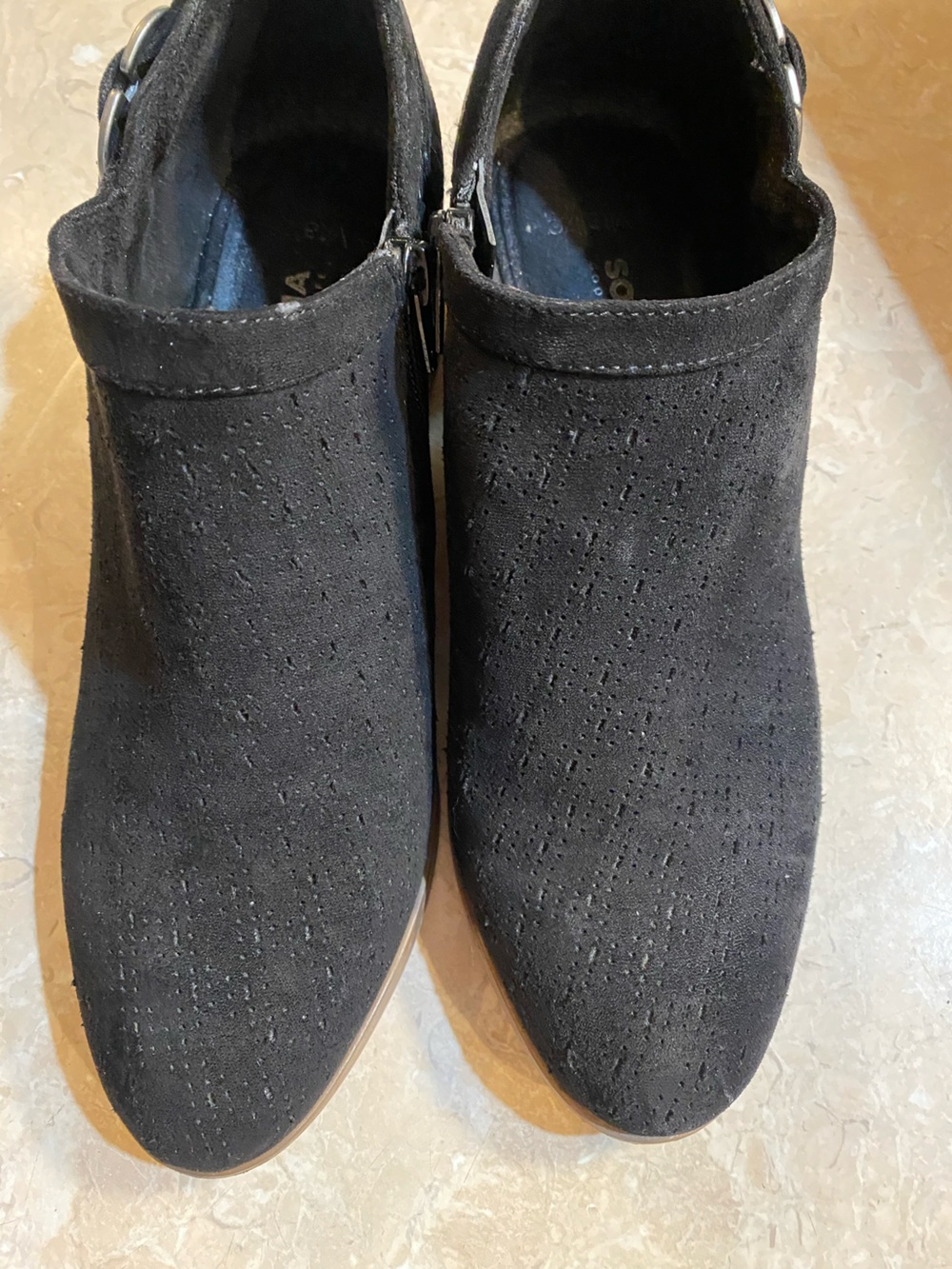 Sonoma Black Perforated Suede Slip-On Loafers with Side Buckle